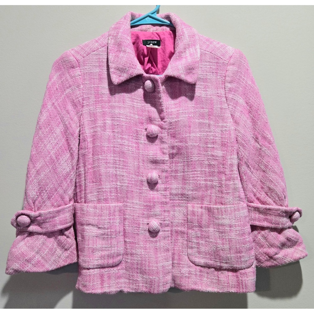 J Crew Pink Tweed Cotton Linen Blazer Jacket 3/4 Bell Sleeve Size 2 Waverly 2008